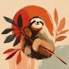 Fototapeta premium Cartoon sleepy sloth style high resolution picture