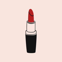 Red Lipstick. A decorative cosmetic. Makeup and beauty. Hand drawn. Isolated vector illustration.