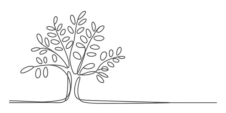 Continuous one line drawing of a tree with lush foliage, symbolizing growth, nature, and environmental connection, minimalist art design Vector