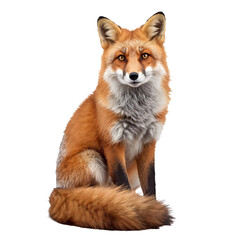 Fototapeta premium Red Fox Sitting Gracefully With Lush Orange Fur and Expressive Eyes in a Neutral Setting on transparent