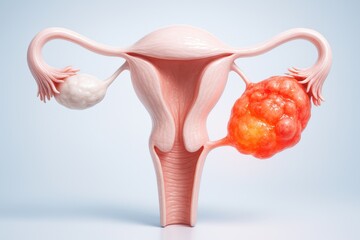 Ovarian Cancer Mass on Female Reproductive System 3D Illustration