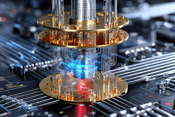 Quantum computing device showcasing intricate circuitry and innovative technology in action