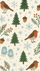 Fototapeta premium Festive birds trees snowflakes acorns mobile wallpaper