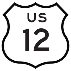 US Route 12 Shield Sign Highway Route Marker Editable Vector