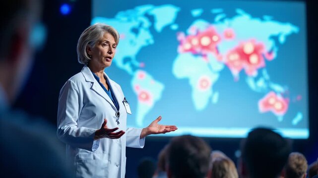 Female physician explains community vaccination efforts clearly