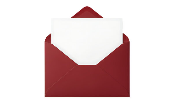 A red envelope is open with a white blank card peeking out from inside.