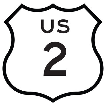 US Route 2 Shield Sign Highway Route Marker Editable Vector