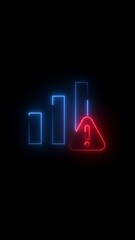 Neon signal bars with red warning triangle on black background graph chart