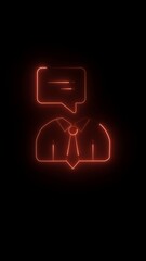 Orange neon outline of a person in a shirt and tie with a speech bubble image