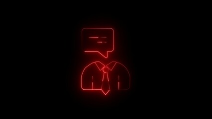 Fototapeta premium Red Neon Outline of a Person in a Suit with a Speech Bubble silhouette