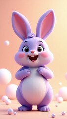 Obraz premium Cute Lilac Cartoon Rabbit with Floppy Ears Isolated on a Soft Pink Background for Kids Illustrations. Easter bunny.