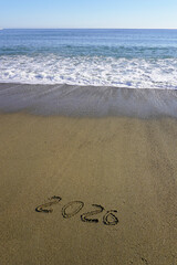 Beach and surf. The inscription 