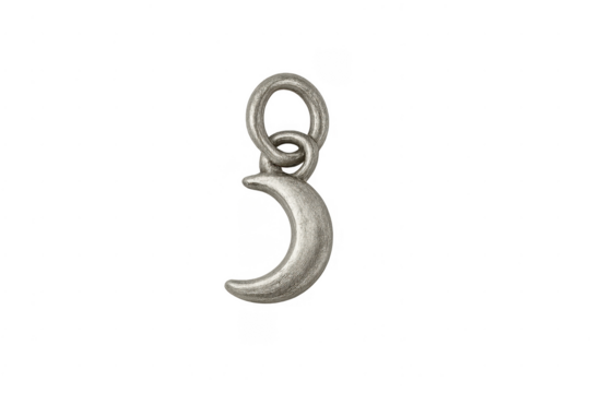 Silver crescent moon charm hanging on transparent background - Powered by Adobe