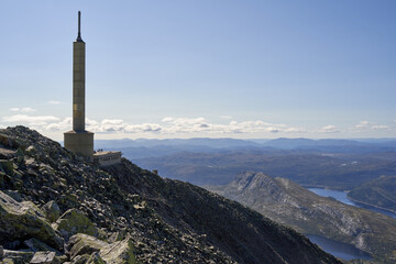  Hiking Adventure at Gaustatoppen: Sunny Summerday, Scenic Views, Tourists, Telemark, Norway, Mountain Peak, Alpine Landscape, Outdoor Activity, Nature Exploration, Summit, Vista Point, Blue Sky,