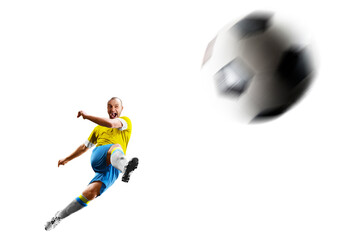 Soccer. Image on a white background. Football players. Soccer championship. Sports concept. Professional soccer player in action. Isolated