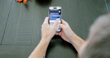 Middle Aged Man Uses Artificial Intelligence Health Coach Bot to Save Money on Health Insurance - AI Health and Wellness Concept