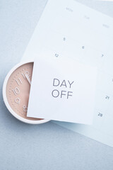 Day off - workplace message in the office. Concept of absence from work and day off