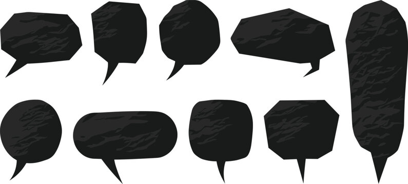 Collection of ten black textured speech bubbles, perfect for graphic design projects and adding text to images