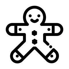 Outline gingerbread man icon with buttons and a smiling face, drawn in a clean minimal line style.