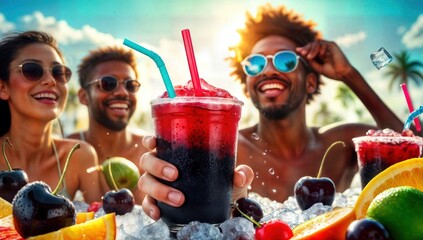 Refreshing Summer Drinks with Friends Beach Getaway and Fruity Beverage Bliss.