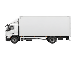 "White Delivery Truck Mockup Side View Isolated on Transparent Background PNG for Branding and Design"