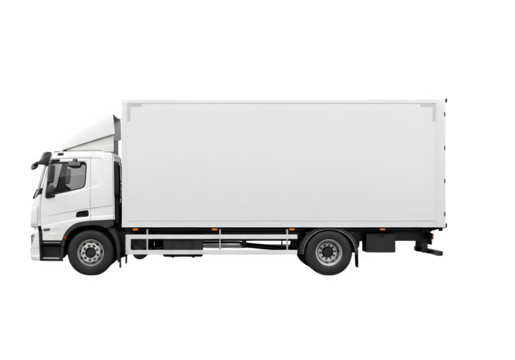 "White Delivery Truck Mockup Side View Isolated on Transparent Background PNG for Branding and Design"