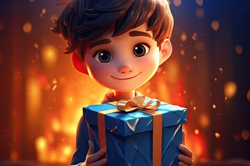 Gift box cartoon representation illuminated.