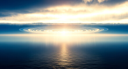 Luminous hand over ocean under firmament, concept of divine creation from genesis for religious themes.