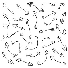 Arrow crayon pastel pencil chalk color line stroke. Sketch chalk pastel color pencil texture line kid fun arrow icon. Hand drawn grunge crayon pencil brush direction elements. Vector illustration 