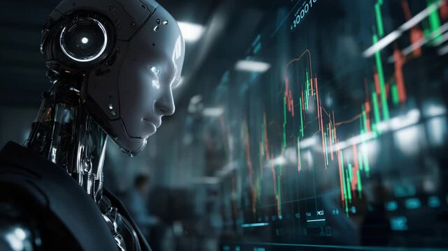 Robotic profile studies volatile market patterns with reflective