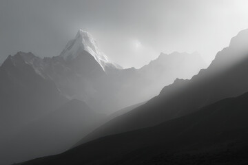 majestic peaks rise above clouds enveloped in ethereal mist creating aweinspiring view