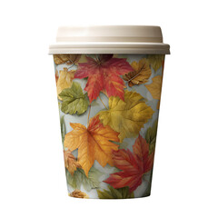 Disposable coffee cup with autumn leaves pattern