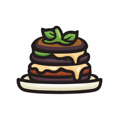 Flat 2D minimalist illustration of a Eggplant Parmesan, modern vector design with white background.