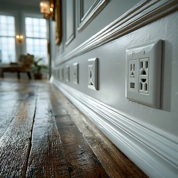 Closeup of household electrical outlets on wall high resolution picture