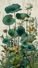 greek and nordic myth elements blended with surreal plants, background 