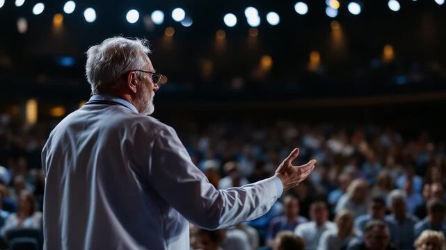 Male teacher delivers energetic speech filled with gestures