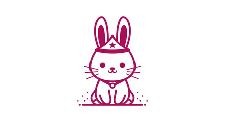Cartoon bunny illustration purple outline design isolated on white background