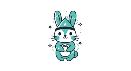 Cartoon bunny illustration with star decoration and black headband isolated
