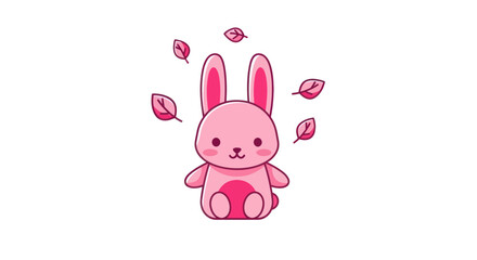 Cartoon bunny with floating leaves on white background vector illustration