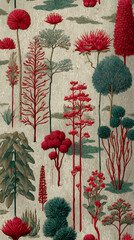 ethnic motifs mixed with surreal plants, hand-inked texture, background 