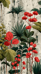 ethnic motifs mixed with surreal plants, background 