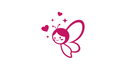 Cartoon butterfly illustration with hearts and stars on a white background