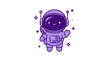 Cartoon astronaut illustration with smiling face in blue outerspace