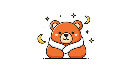 Cartoon bear illustration with night sky elements for design projects