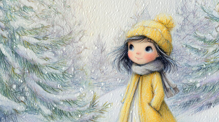 Kleines Mädchen im Winterwald