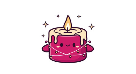 Cartoon candle with flame and garland isolated on white background
