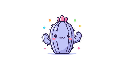 Cartoon cactus illustration with smiling face and colorful dots