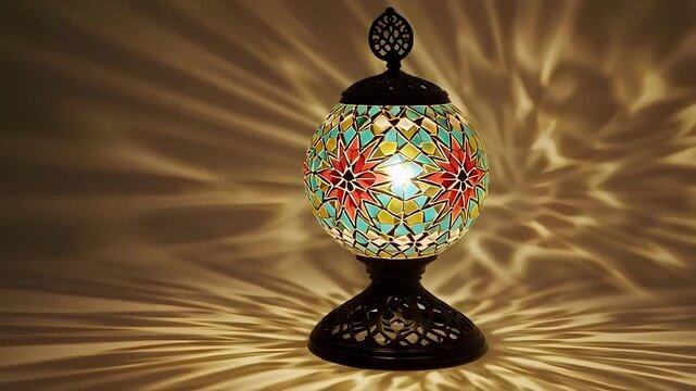 Intricate mosaic lamp with colorful glass casting decorative light patterns perfect for home decor and cultural themes - Powered by Adobe