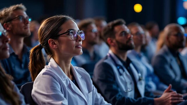 Healthcare specialist observes keynote with focus and interest