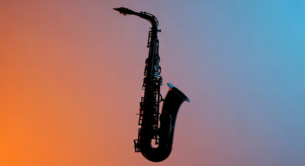 silhouette of a saxophone against gradient background, elegant minimal style